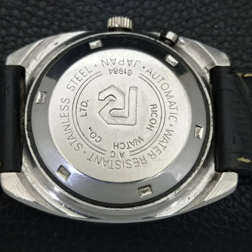 Vintage 1980 Ricoh Automatic Mens Silver Watch W/daydate & Gold accents